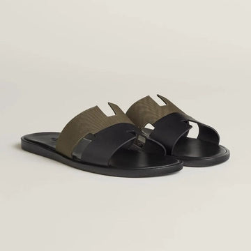 HERMES IZMIR Sandalen in Two-Tone Schwarz Khaki 136019226