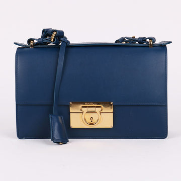 SALVATORE FERRAGAMO Ferragamo Gancini Schultertasche Blau Gold 12345 136058096