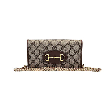 Gucci 621892 GG Supreme Canvas Brown Leather Trim Horsebit 1955 Chain Long Wallet Crossbody 136171370