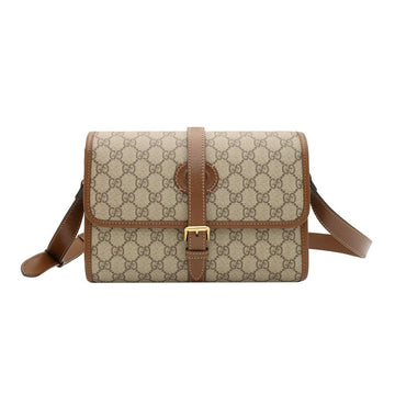 Gucci GG Supreme Canvas Brown Leather Interlocking G Belt Crossbody Bag 745679 136183737