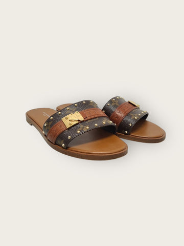 LOUIS VUITTON Monogram Lock It Mules 37 136184166