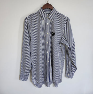 Comme Des Garcons S Striped Heart Patch Men’s Shirt AZ-B008 136203404