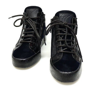 Giuseppe Zanotti Navy Velvet Leather Trimming Fire Wing May London High-Top Women's Sneakers 36.5 136205819