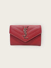 Saint Laurent Red Monogram Silver-Tone Matelassé Small Wallet 136220055 [P]