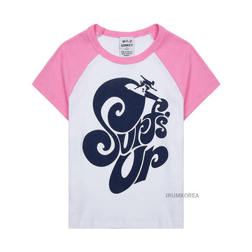 WILD DONKEY TサーフアップホワイトピンクTシャツ 136455181