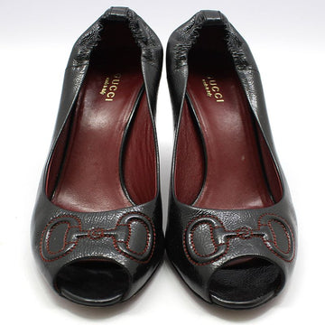 GUCCI Schwarze lackierte Horsebit Open-Toe Pumps 36,5 137667674