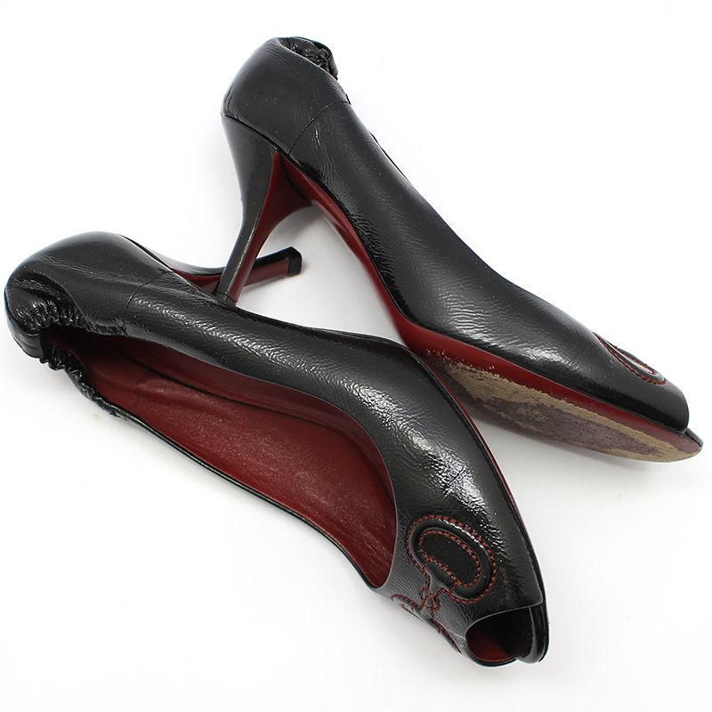 Gucci Black Patent Horsebit Open-Toe Pumps 36.5 137667674 – trenbe