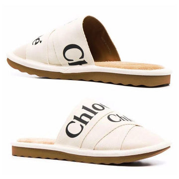 CHLOE Woody Logo Strap Slipper Weiß CHC21A489R4 101 44821600