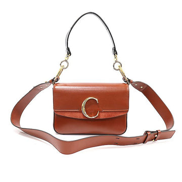 CHLOE セピアブラウン シャイニーカーフスキン C ダブルキャリー スモール 2WAY A3727 137863660