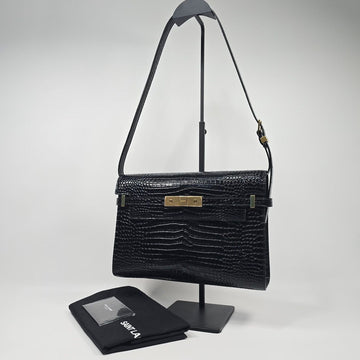 SAINT LAURENT マンハッタン クロコダイル エンボス シャイニー レザー ショルダーバッグ 137923804