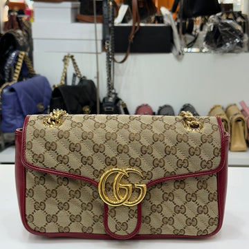 GUCCI Marmont Matelassé kleine Jacquard Schultertasche Rot 443497 138038316