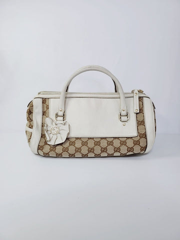 GUCCI GG-Logo Jacquard Leder Zylindertote Tasche 138091167