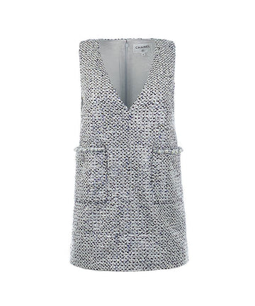 CHANEL 25P Pearl Sequin Tweed Dress 36 White/Blue/Black 5ET0611 133622997