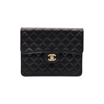 CHANEL Kaviar Schwarz Klassische Goldene Mittelgroße Flap Clutch AP1756 138169686
