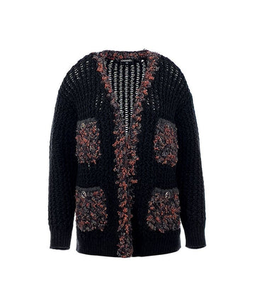 CHANEL 22A Wild Knit Cardigan 34/36 Charcoal Gray 5ET0517 130101869