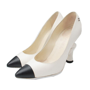 CHANEL ブラック ホワイト キャップトゥ パンプス 36.5 C 138242199