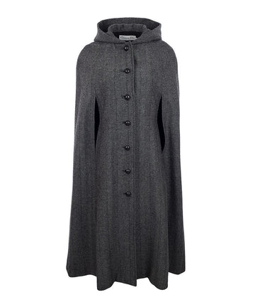 DIOR Hooded Long Cape Coat 38 Schwarz/Grau 25ET0321 126940259