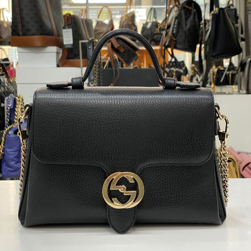 Gucci GG Interlocking Leather Top Handle Chain Shoulder Bag Black 510302 138288793