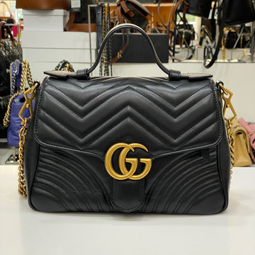 Gucci Matelassé Chevron Black Gold-tone Marmont Small 498110 138288841