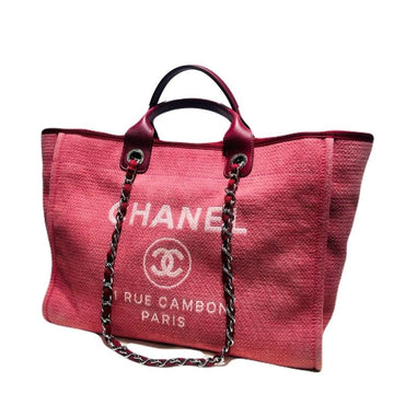 CHANEL Doville Pink Large Cotton Canvas Calfskin Shopper Bag Schulter Tote Bag A66941 138291188