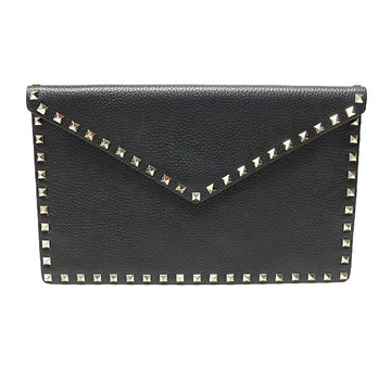 Valentino PW2P0P56VSH Black Stamped Calfskin Gold Rockstud Envelope Pouch Clutch 138361898