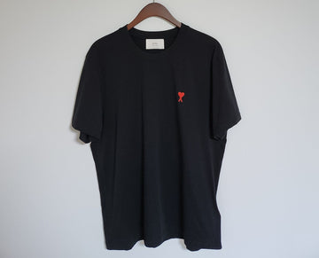 AMI XL Black Small Heart Embroidered Men's Short Sleeve T-Shirt BFUTS001 724 138363565