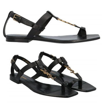 SAINT LAURENT Cassandra Logo Flachsandalen Schwarz 664520 DWETT 1000 46529674
