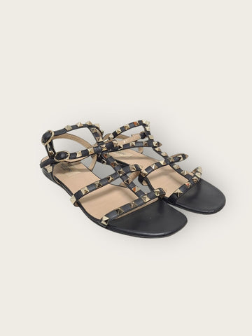 Valentino Black Rockstud Strap Flat Sandals 37.5 138430137