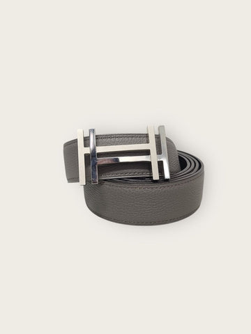 Hermes Noir Étain Silver Fermabrasas Reversible Belt 138574098