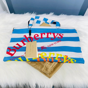 Burberry 100% Cotton Sky Blue Stripe Tote Bag 4077394 138625602