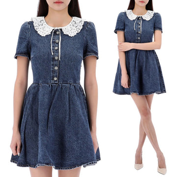 Self-Portrait Damaged Goods Lace Collar Denim Mini Dress PF23813SBL BLUE 102349355