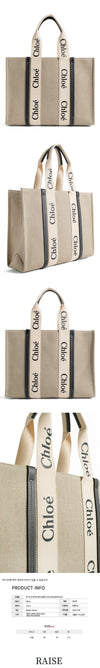 CHLOE Woody Large Tote Bag Beige/Blau 91J 44749252 [P]