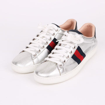 GUCCI Dreistreifen Metallic Silber Sneakers 36 387993 138709110