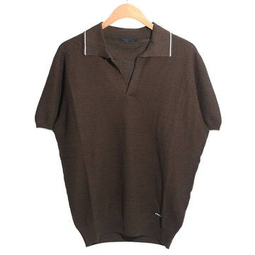 PRADA シルク＆コットン刺繍ロゴニットカラーTシャツ ブラウン UMF008 16XU F0192 138724902