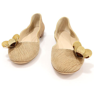 CHLOE Beige Leder Goldfarbene Blume Ballerina Damen Flachschuhe 36 138750266
