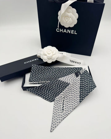 CHANEL 25 CC Logo Seidenschal Damen Band Schwarz Weiß AAB157 138771857