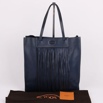 Tods Tassel-Embellished Navy Leather Medium Shoulder Bag 138852718