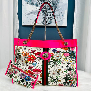Gucci Pink Flower Flora Tiger Head Large Shoulder Bag 537219 138854162