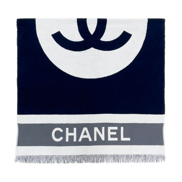 CHANEL CC Logo Beach Towel White/Navy/Gray 4ET1941 121720524