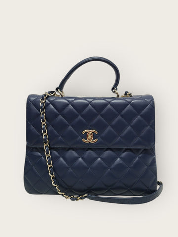CHANEL Navy Champagnergold Lammleder Trendy CC Large Top Handle Bag 19 138879175