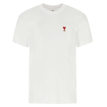 AMI Frauen Herz Klein Logo Stickerei T-Shirt Weiß BFUTS001 724 100 116299223