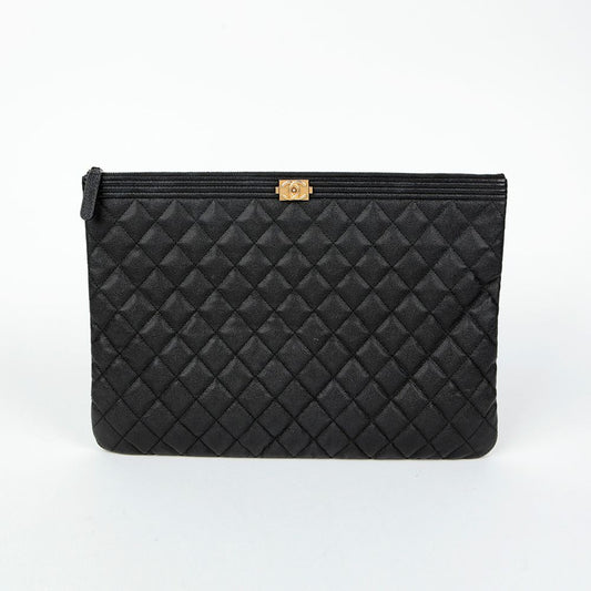CHANEL A84407 キャビアスキン ボーイ ラージ クラッチ 141553039