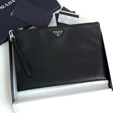 PRADA Saffiano Dreieck-Logo Clutch Bag Schwarz (2NH001) 139048199