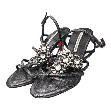 SUECOMMA BONNIE メタリックグレークリスタルサンダル 37 139188192