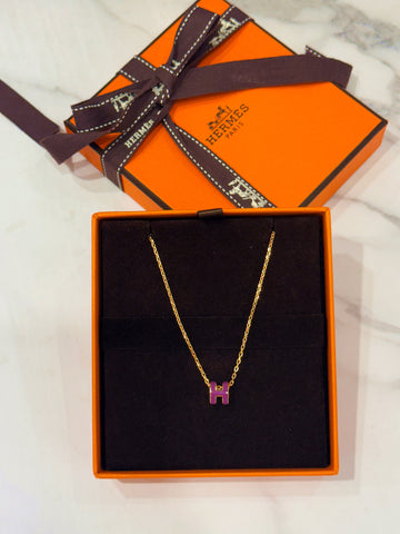 HERMES ミニパープルゴールドポパッシュネックレス 139205012