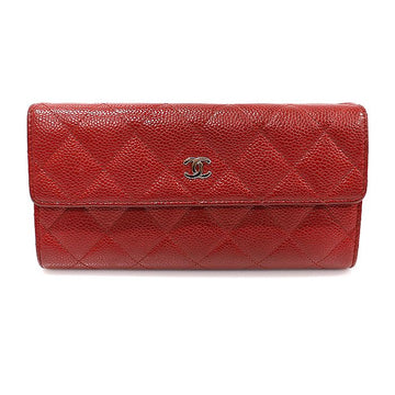 CHANEL Red Caviar Silver CC Logo Classic Timeless Flap Long Wallet A50096 139238855