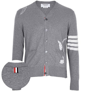 Thom Browne Light Grey Diagonal Feather Intarsia Cardigan 25FW 055 138373065 [P]
