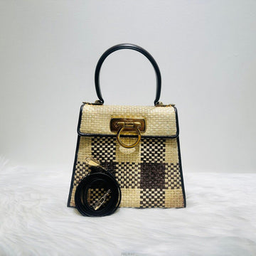 Salvatore Ferragamo 21 G981 Iconic Raffia Gancini Top Handle Tote Bag Crossbody 139383304