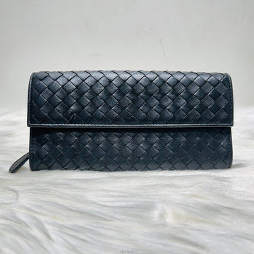 Bottega Veneta Black Intrecciato Flap Long Wallet 150509 139386589
