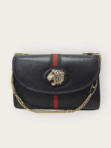GUCCI Schwarze Dreistreifen-Web Laza Ketten Schultertasche Klein 139455593